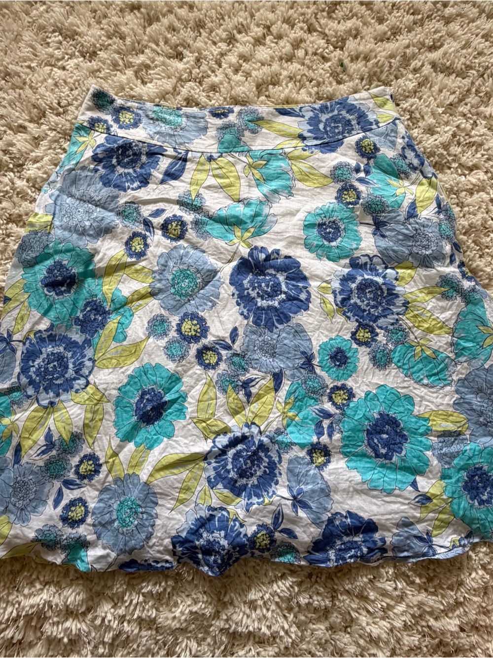Liz Claiborne Floral A-Line Linen Women's Skirt in Blue & Teal